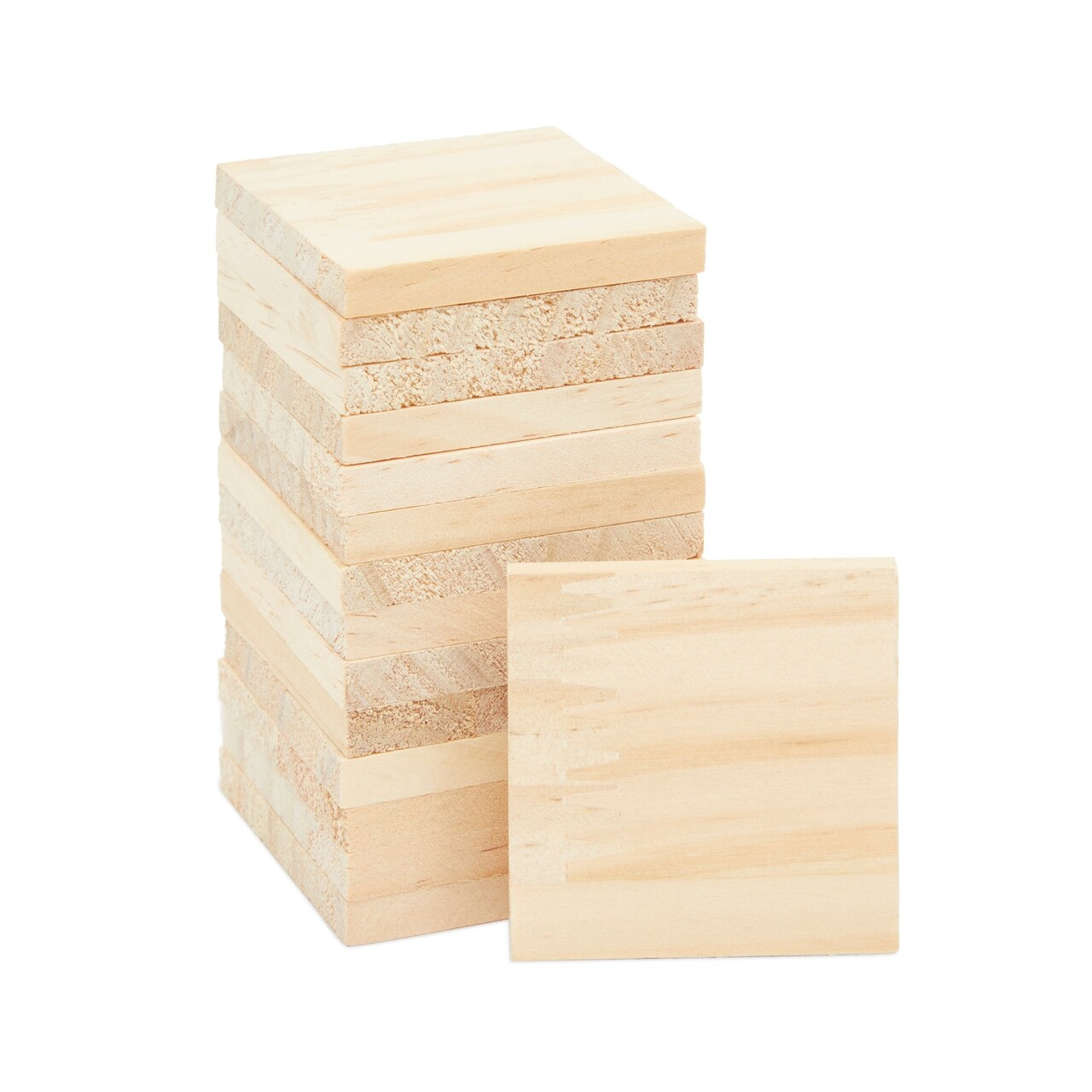 15-Pack Unfinished Wood Squares for Crafts - 2 x 2 Inch Blank Wooden Tiles for Burning, DIY Supplies, Coasters, Cutouts, and Engraving